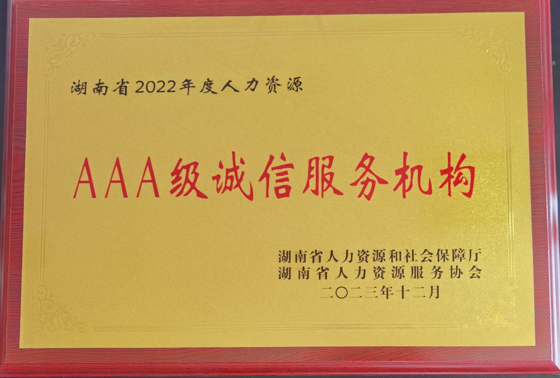 4、湖南省2022年度人力资源AAA级诚信服务机构.jpeg